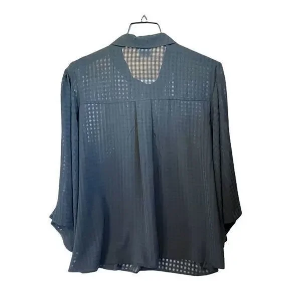 Nordstrom Blouse Womens Size 3X Black Good Luck Gem Sheer Gingham Flutter Sleev* - Picture 2 of 9